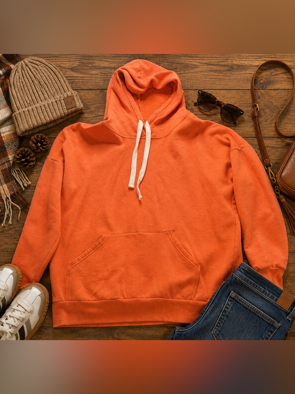 Zenana Outfitters 1X  Orange Pullover Hoodie Sweatshirt Kangaroo Pocket